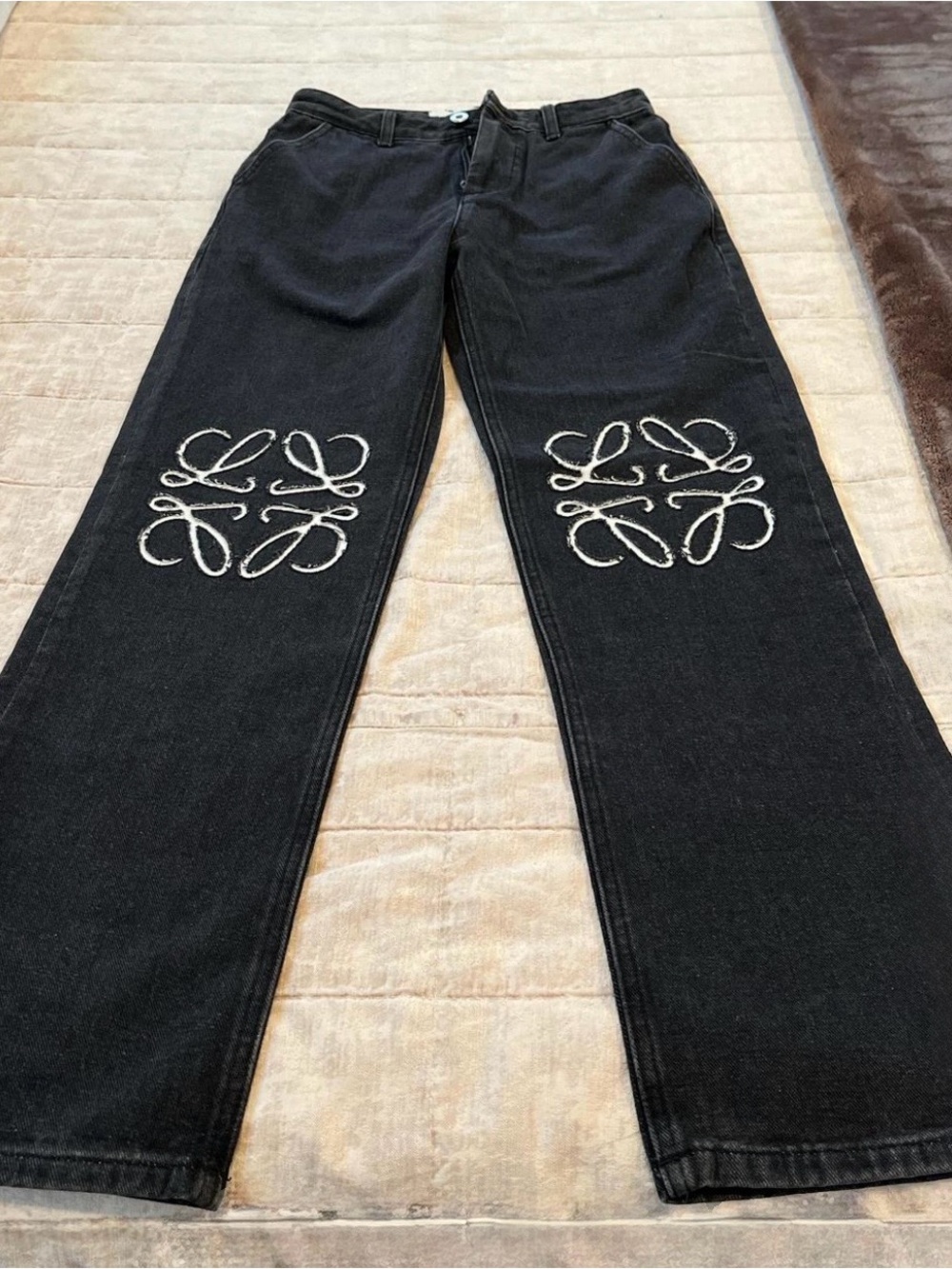Loewe Black Jeans with White Embroidered Anagram